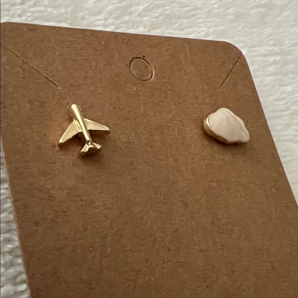 Gold-tone Airplane and Cloud Earrings (D) - Picture 2 of 2